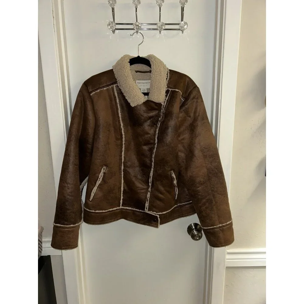 Marrakech Marissa Sherpa Lined Brown Full Zip Boho Western Moto Jacket Size XL - Picture 2 of 8